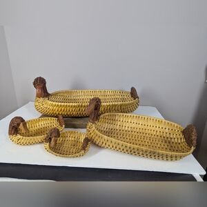 Vintage Duck Basket Set | Wicker Duck Handle Baskets Set of 4